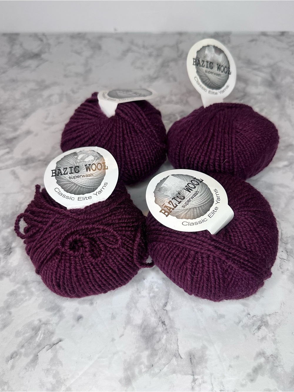 Classic Elite Yarns Bazic Wool Superwash Burgundy Yarn Lot of 4 made in Italy